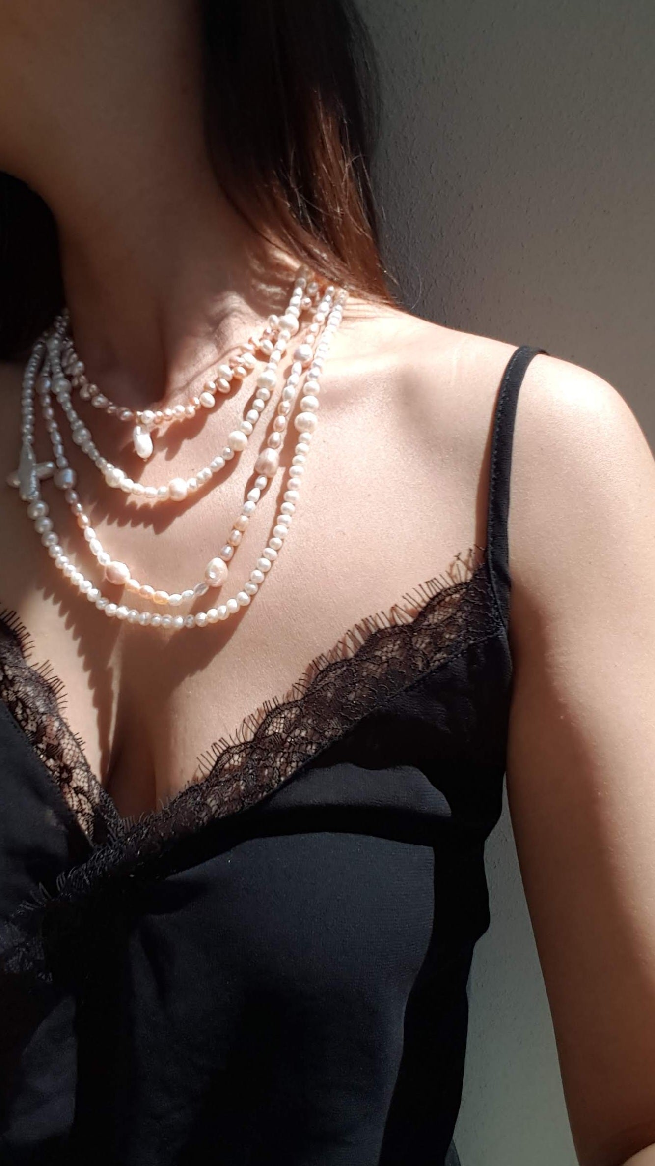 Ideale High Lustre Gold Overtone Pink Baroque Pearl and Rice Shape Pearl Strand Necklace