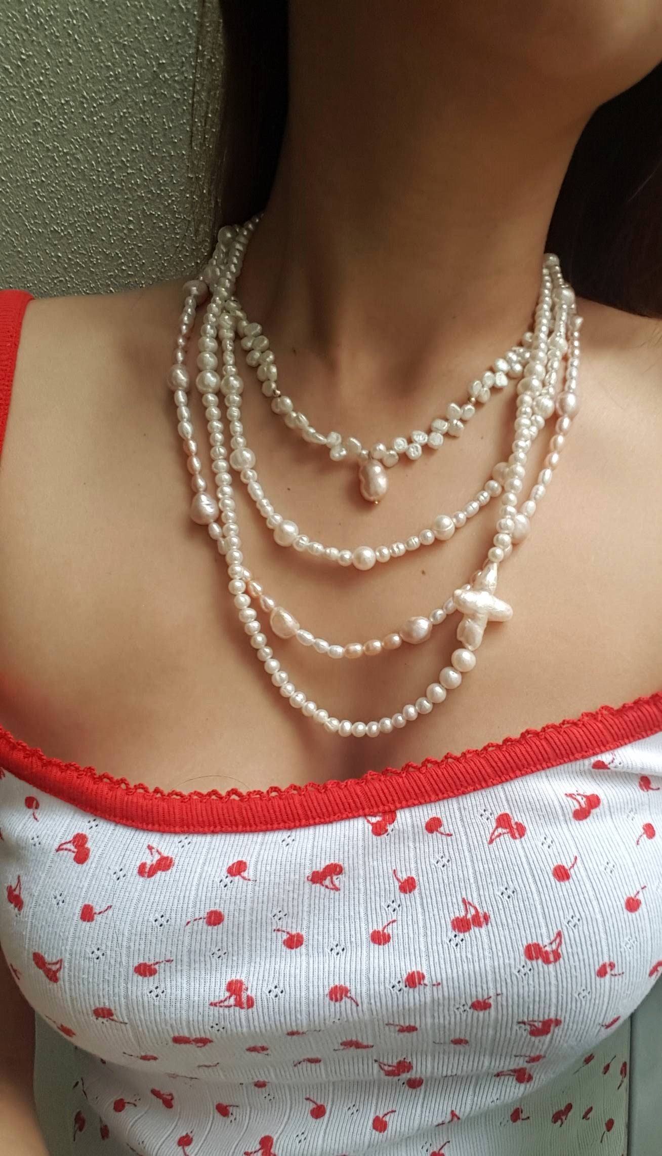 Cross of PAWA: High Lustre Cross Shape Baroque and Round White Pearl Necklace