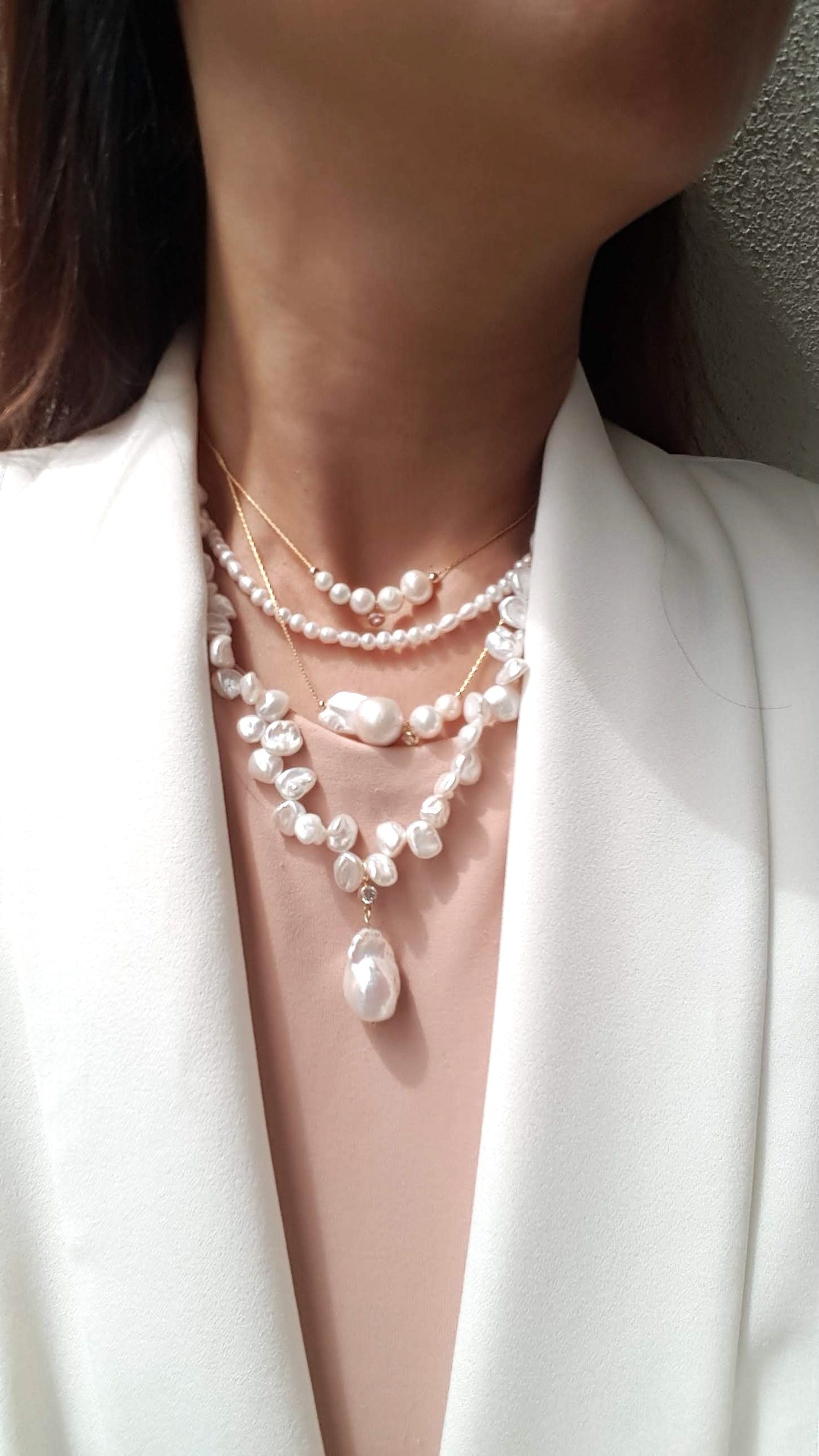 Full Bloom High Lustre Baroque Pearl on Keshi Pearl Necklace (AAA Grade)