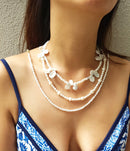 Full Bloom High Lustre Keshi, Round and Potato Shape Pearl with Aquamarine Necklace (AAAA Grade)