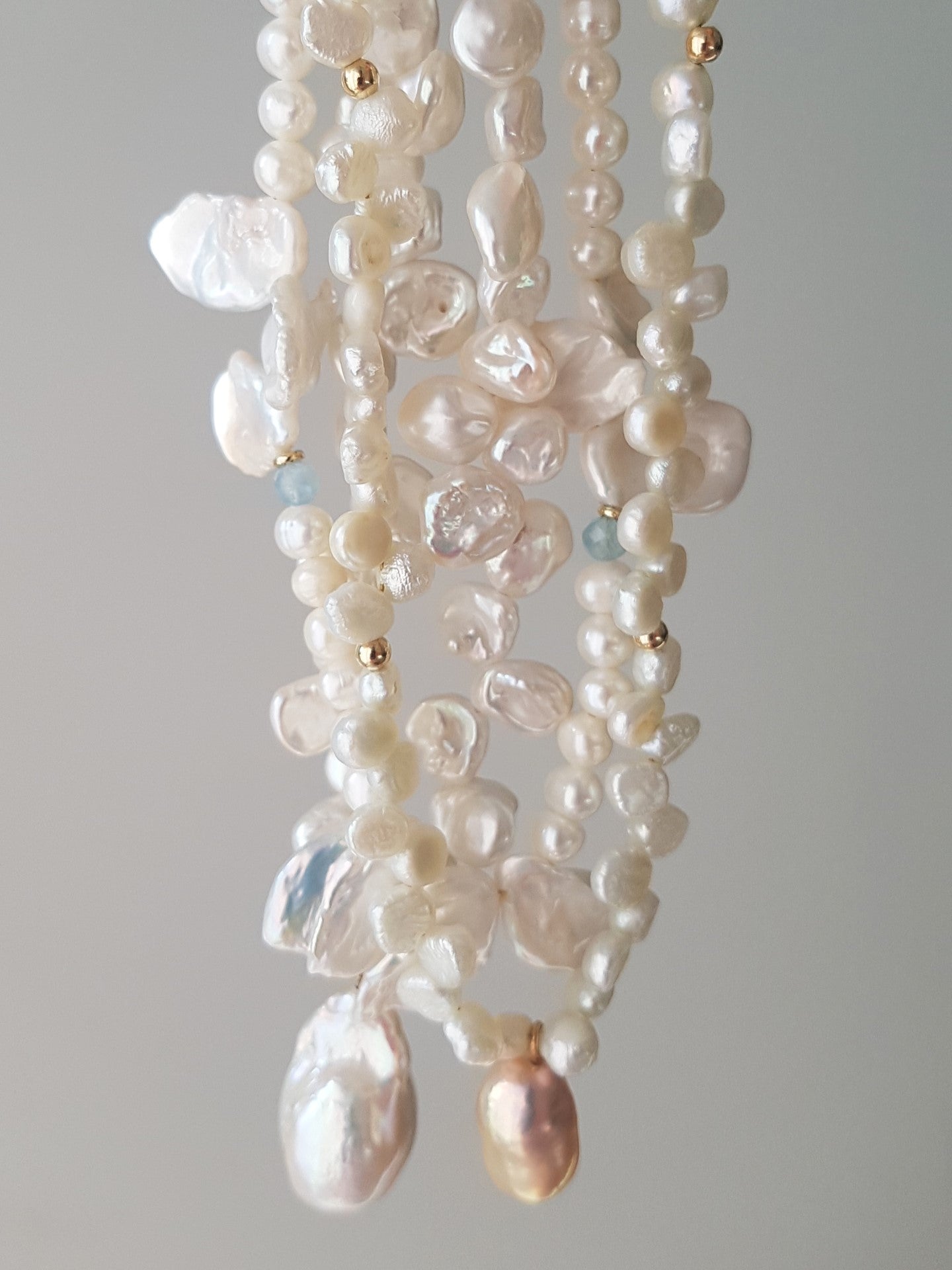 Full Bloom High Luster Gold Overtone Pink Pearl and Mini Baroque (Nugget) Pearl Necklace