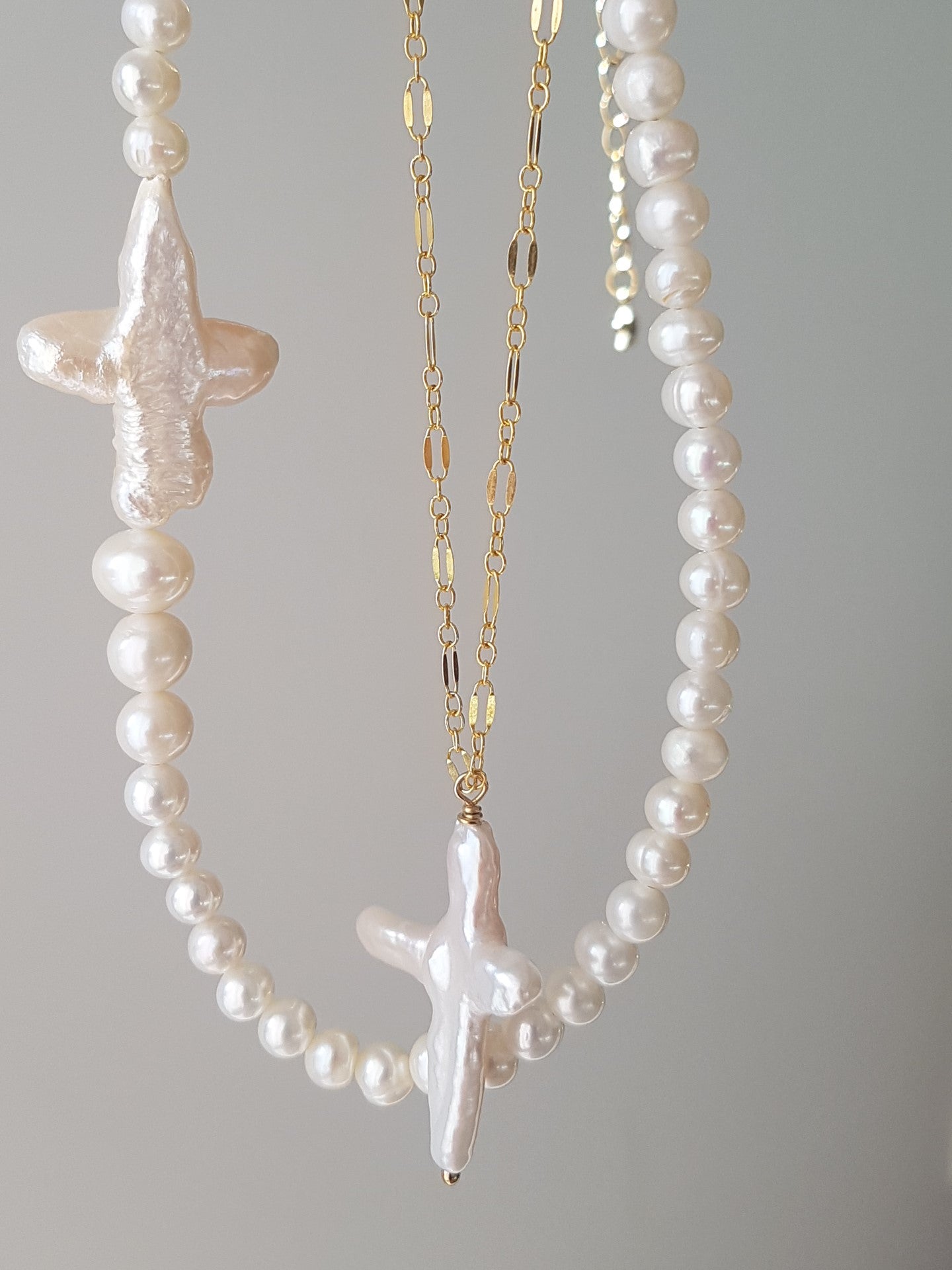 Cross of PAWA: High Lustre Cross Shape Baroque White Pearl Pendant