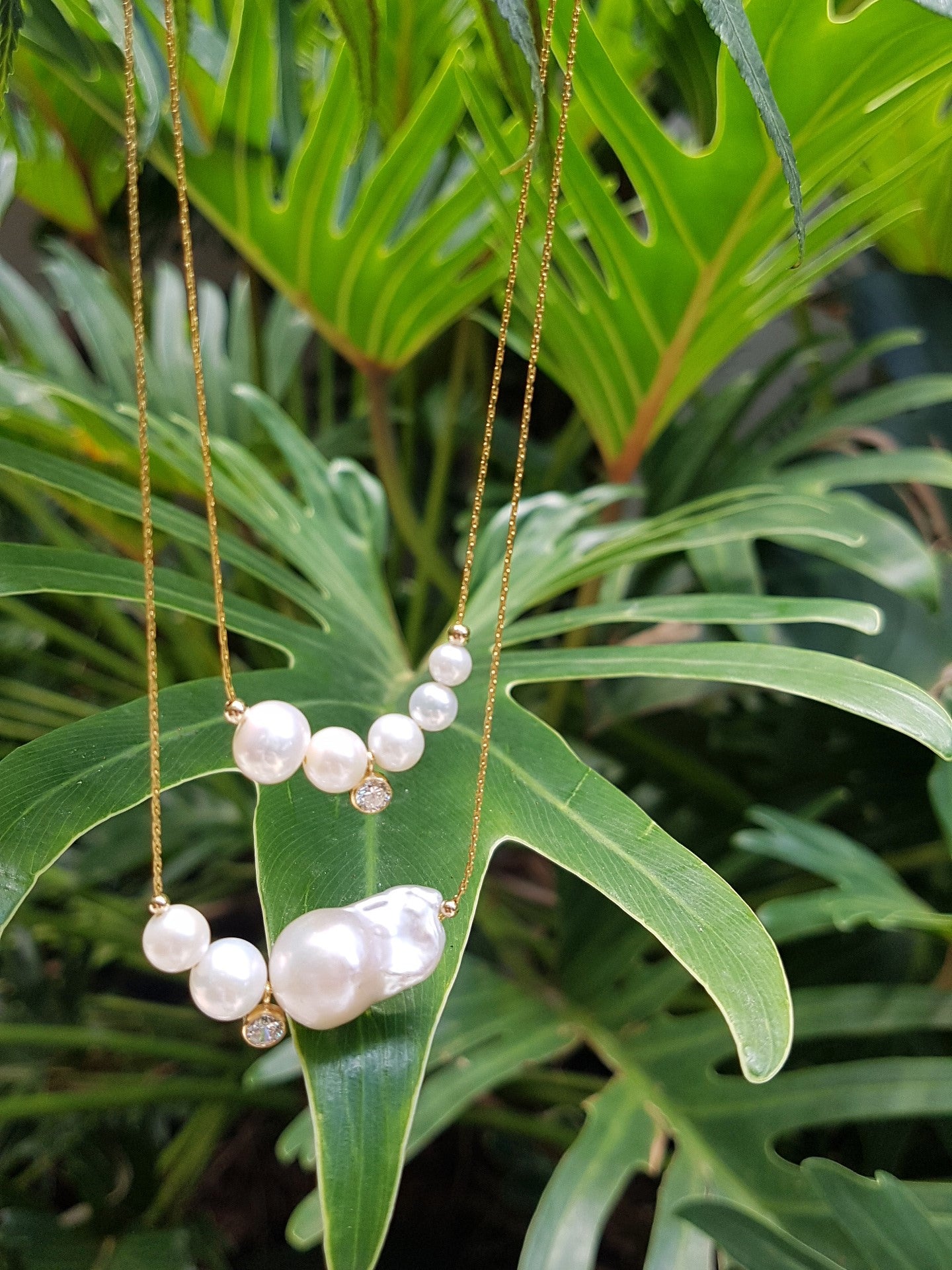 All The Luminous: High Lustre Baroque and Round White Pearl Pendant (14K Gold Filled Chain)