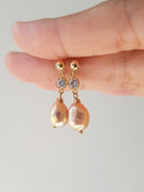 Ideale High Lustre Gold Overtone Pink Baroque Pearl 14K Gold Filled Earrings