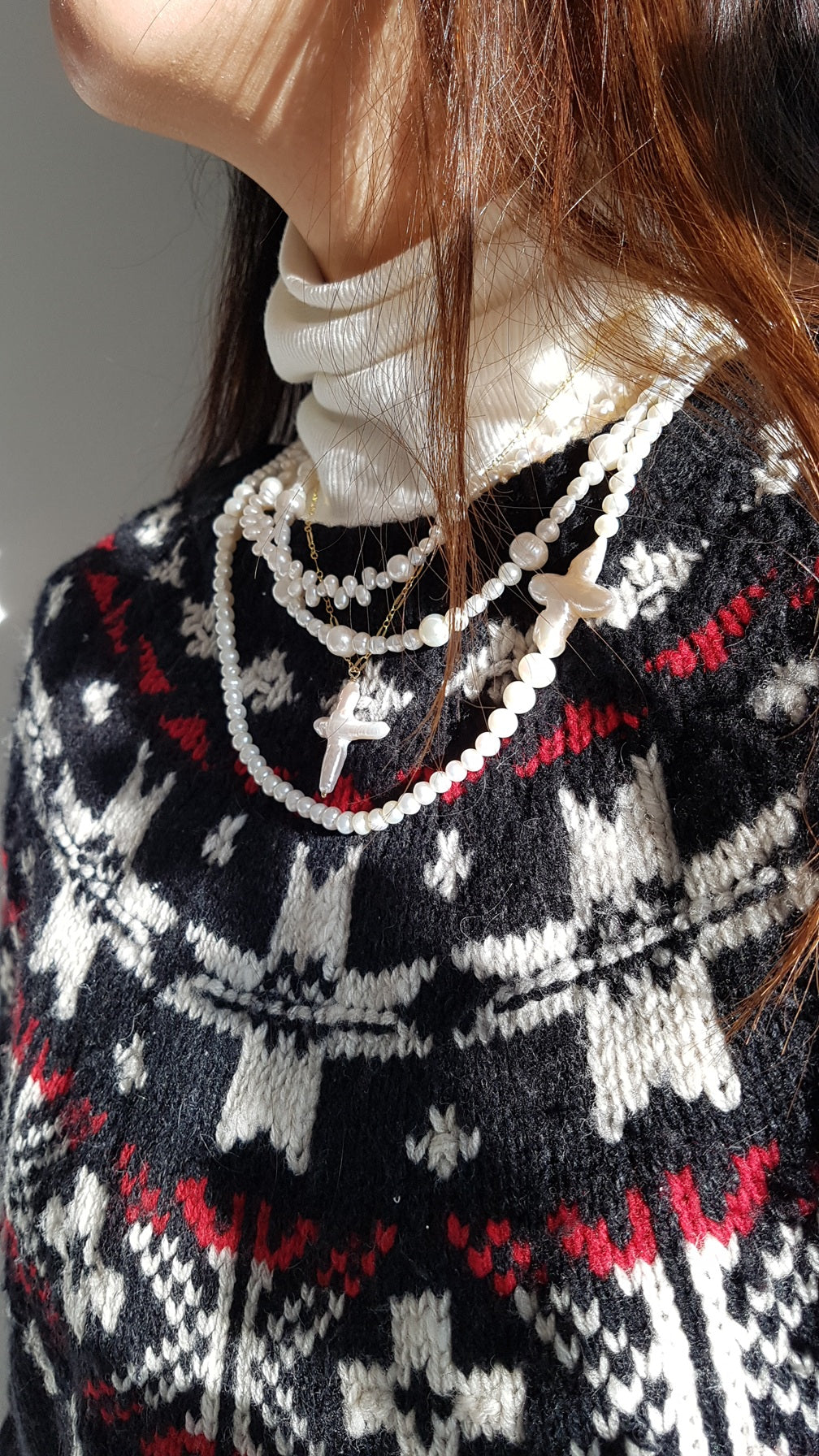 Cross of PAWA: High Lustre Cross Shape Baroque White Pearl Pendant