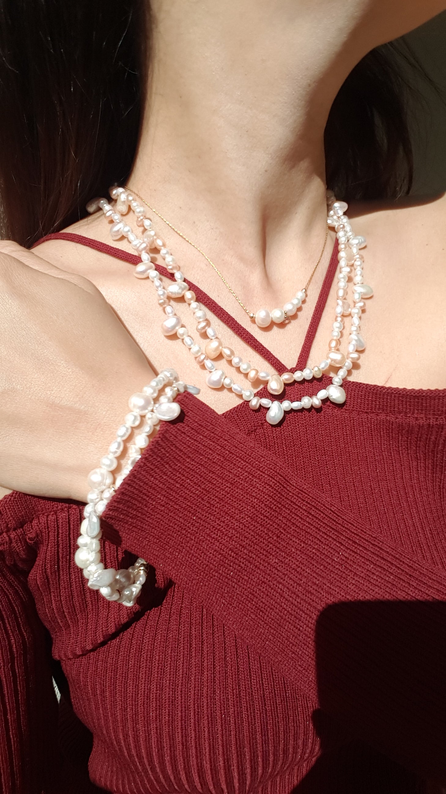 Full Bloom High Lustre Keshi, Round and Potato Shape Pearl Necklace (AAAA Grade)