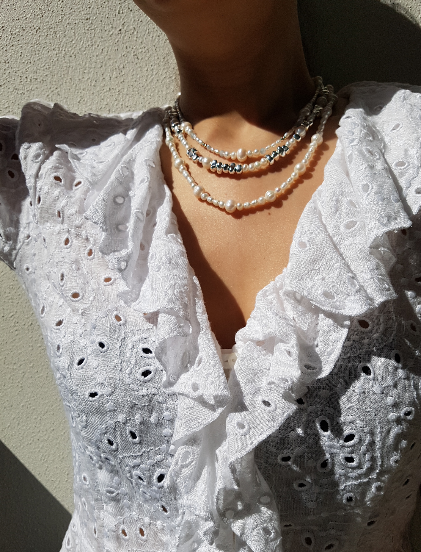 Enchante High Lustre Round and Potato Shape Pearl with Aquamarine Necklace 14K Gold Filled