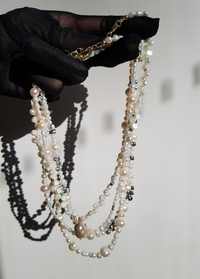 Enchante High Lustre Round and Potato Shape Pearl with Aquamarine Necklace 14K Gold Filled