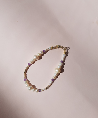 Enchante High Lustre Round and Potato Shape Pearl with Amethyst Bracelet 14K Gold Filled