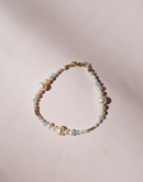 Enchante High Lustre Round and Potato Shape Pearl with Aquamarine Bracelet 14K Gold Filled
