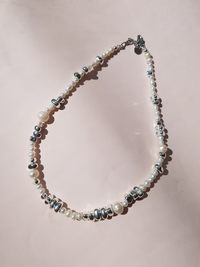 Lucent : High Lustre Round White Pearl with Silver Beads Necklace