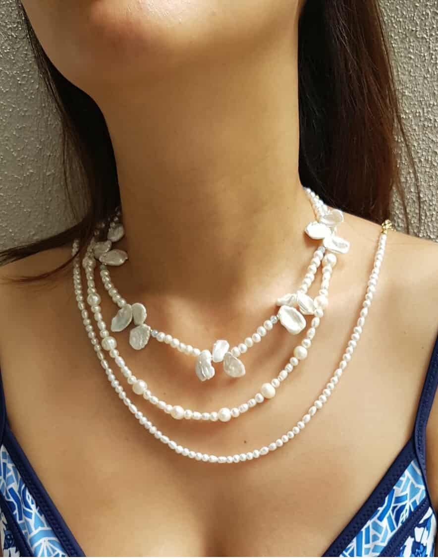 Full Bloom High Lustre Petal, Nearly round Pearl and Aquamarine 14K Gold-Filled Necklace (AAA Grade)