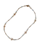 Enchante High Lustre Round and Potato Shape Pearl with Aquamarine Necklace 14K Gold Filled