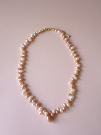 Enchante : High Lustre Baroque and Rice Shape White Peach Pink Pearl Necklace (AAAA Grade)