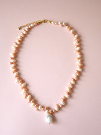 Enchante : High Lustre Baroque and Rice Shape White Peach Pink Pearl Necklace (AAAA Grade)