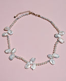 Full Bloom High Lustre Keshi, Round and Potato Shape Pearl with Aquamarine Necklace (AAAA Grade)