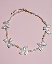 Full Bloom High Lustre Keshi, Round and Potato Shape Pearl with Aquamarine Necklace (AAAA Grade)
