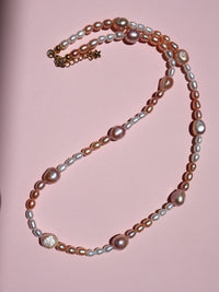 Ideale High Lustre Gold Overtone Pink Baroque Pearl and Rice Shape Pearl Strand Necklace