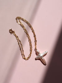 Cross of PAWA: High Lustre Cross Shape Baroque White Pearl Pendant