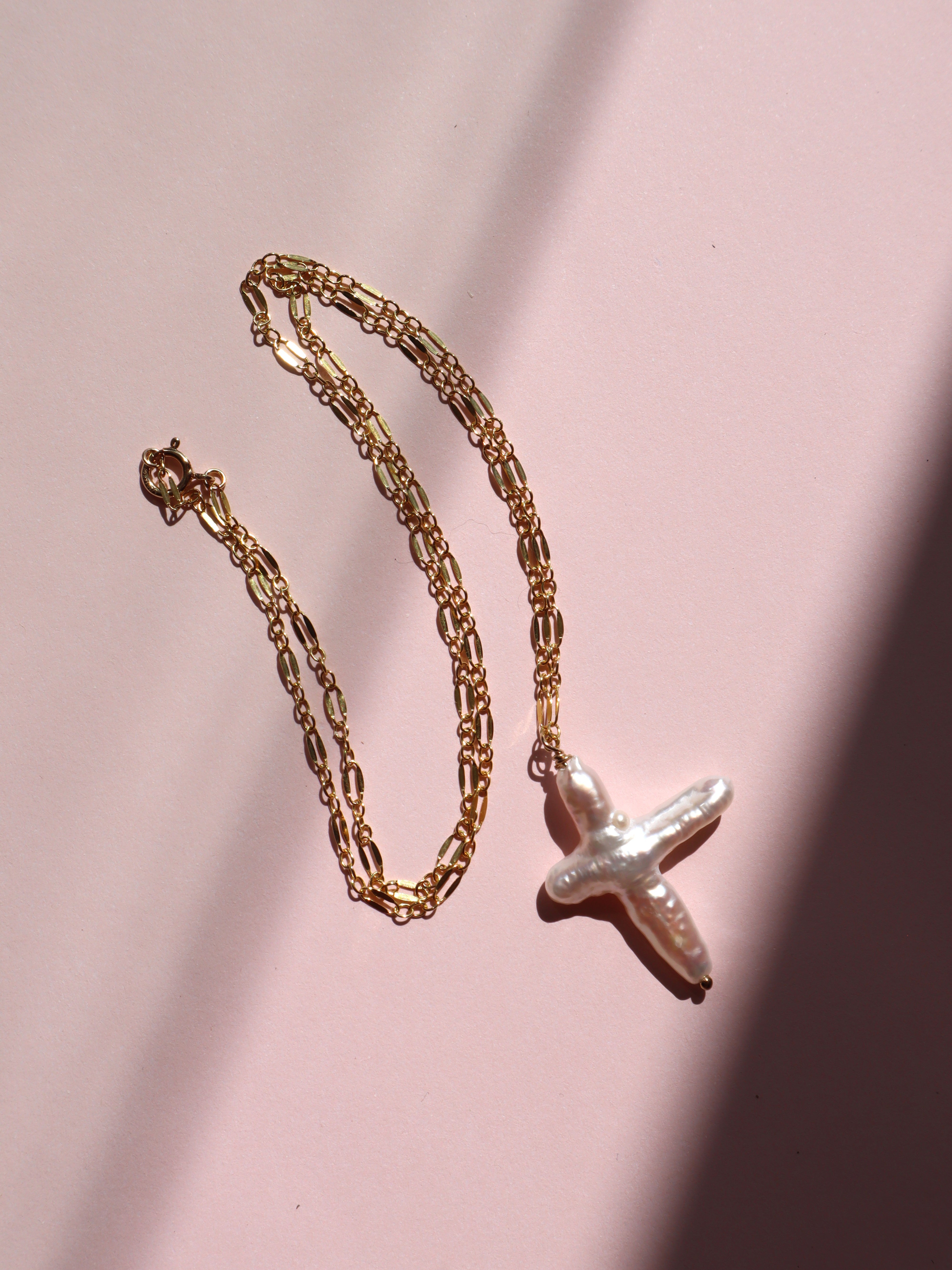 Cross of PAWA: High Lustre Cross Shape Baroque White Pearl Pendant
