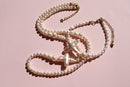Cross of PAWA: High Lustre Cross Shape Baroque and Round White Pearl Necklace