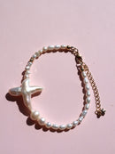 Cross of PAWA: High Lustre Cross Shape Baroque White Pearl Bracelet