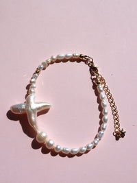 Cross of PAWA: High Lustre Cross Shape Baroque White Pearl Bracelet