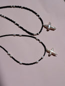 Cross of PAWA: High Lustre Cross Shape Baroque White Pearl Black Spinel Necklace