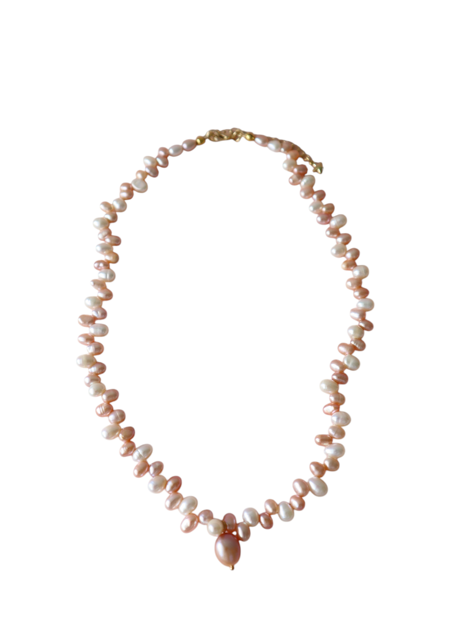 Enchante : High Lustre Baroque and Rice Shape White Peach Pink Pearl Necklace (AAAA Grade)
