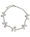 Full Bloom High Lustre Petal, Nearly round Pearl and Aquamarine 14K Gold-Filled Necklace (AAA Grade)