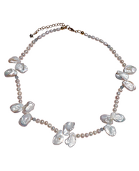 Full Bloom High Lustre Petal, Nearly round Pearl and Aquamarine 14K Gold-Filled Necklace (AAA Grade)
