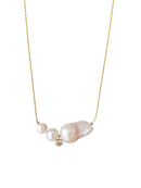 All The Luminous: High Lustre Baroque and Round White Pearl Pendant (14K Gold Filled Chain)