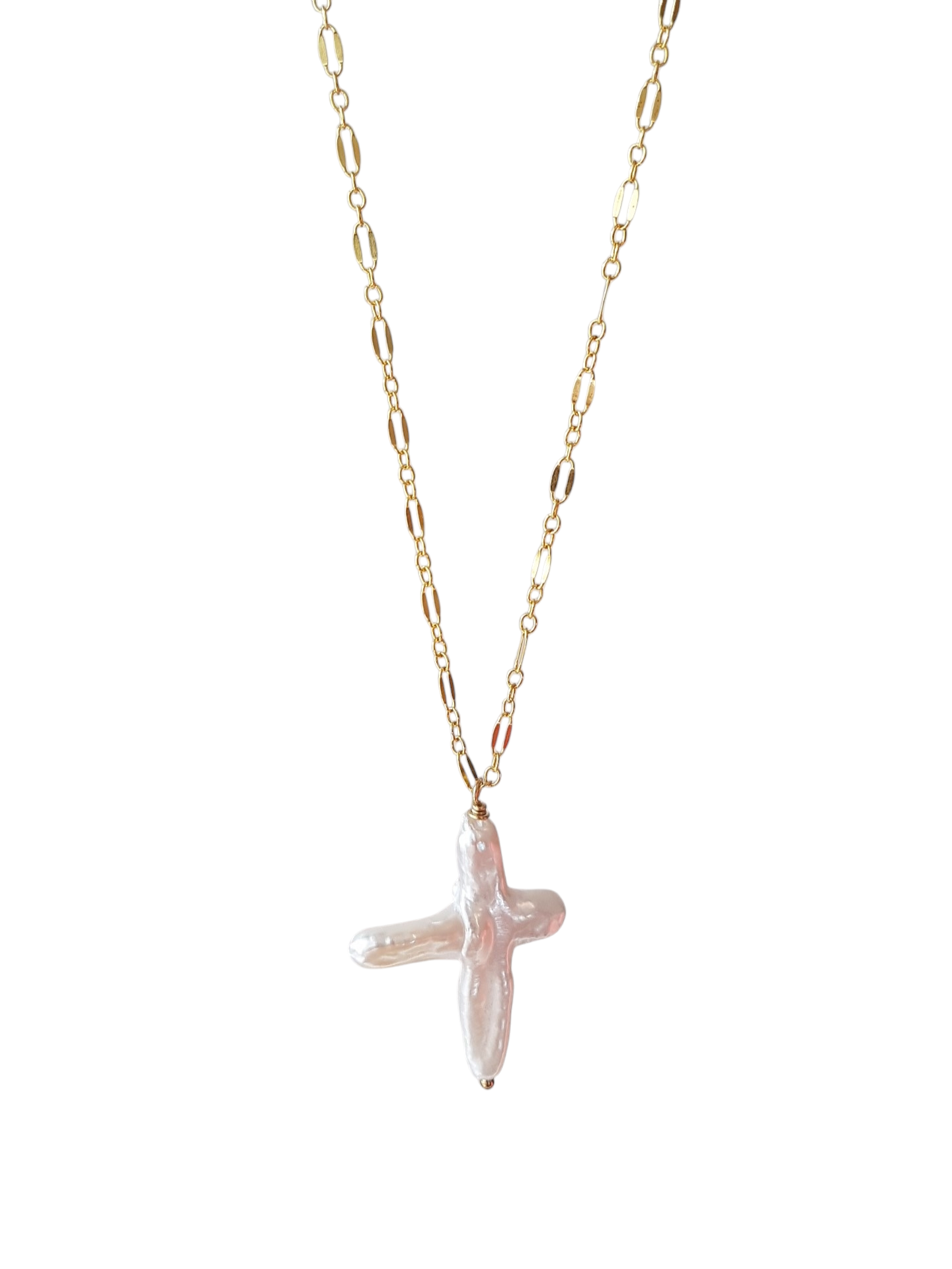 Cross of PAWA: High Lustre Cross Shape Baroque White Pearl Pendant