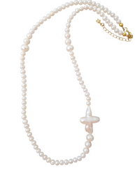 Cross of PAWA: High Lustre Cross Shape Baroque and Round White Pearl Necklace