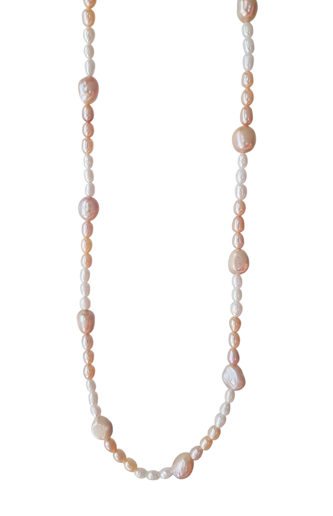 Ideale High Lustre Gold Overtone Pink Baroque Pearl and Rice Shape Pearl Strand Necklace