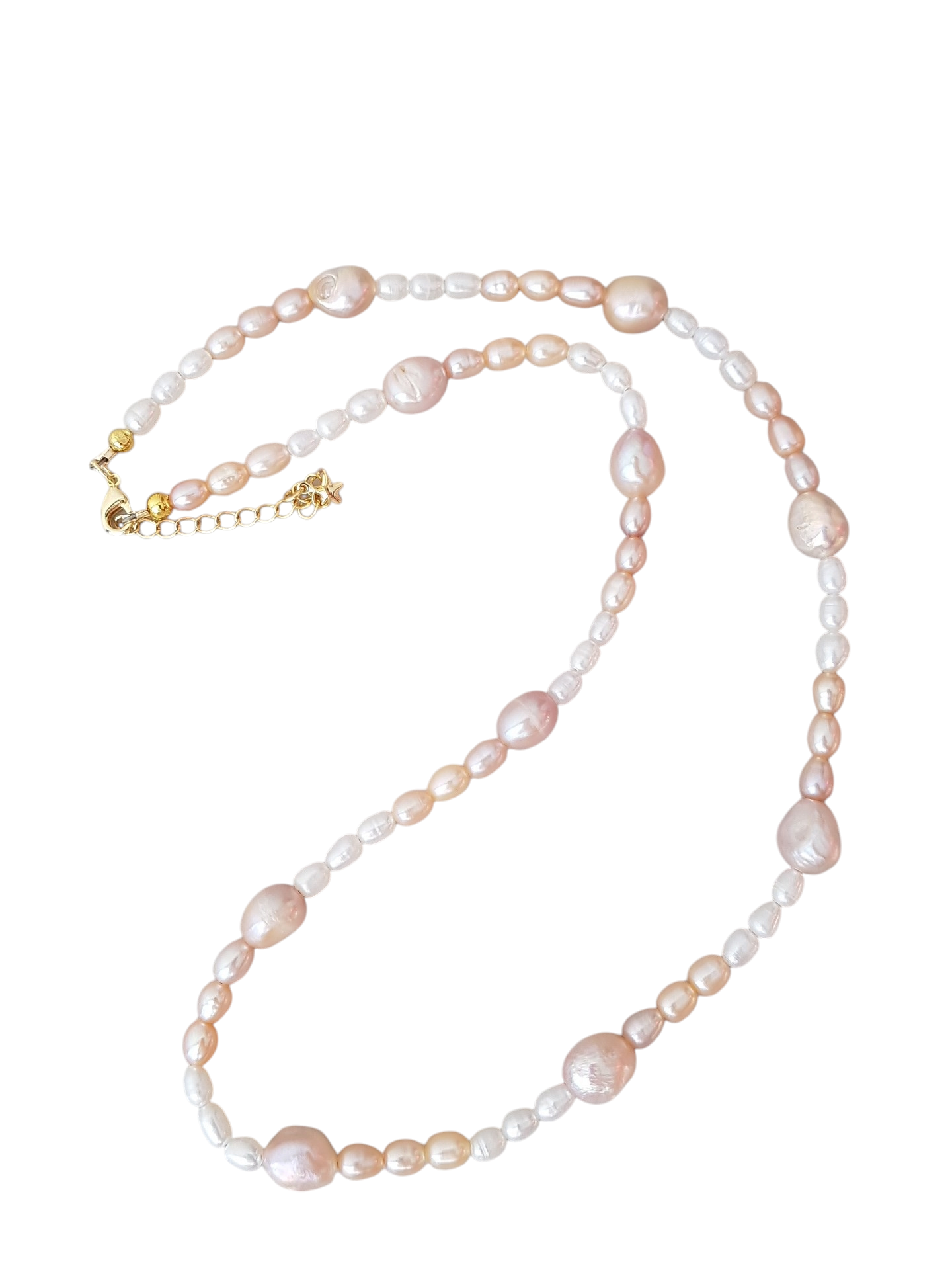 Ideale High Lustre Gold Overtone Pink Baroque Pearl and Rice Shape Pearl Strand Necklace