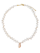 Full Bloom High Luster Gold Overtone Pink Pearl and Mini Baroque (Nugget) Pearl Necklace