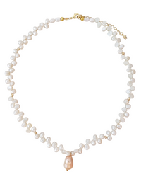 Full Bloom High Luster Gold Overtone Pink Pearl and Mini Baroque (Nugget) Pearl Necklace