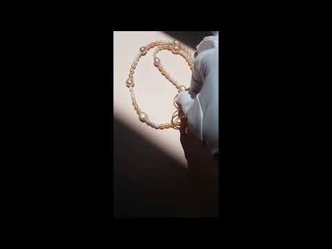 Ideale High Lustre Gold Overtone Pink Baroque Pearl and Rice Shape Pearl Strand Necklace